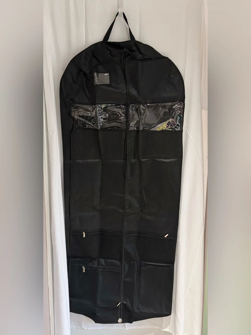 Two Black Hanging Garment Bags With Mesh Pockets. - Picture 1 of 14